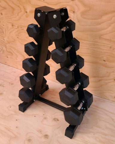 5 Pair Dumbbell Set [150 LBS] 5-25 lbs rubber hex + vertical rack